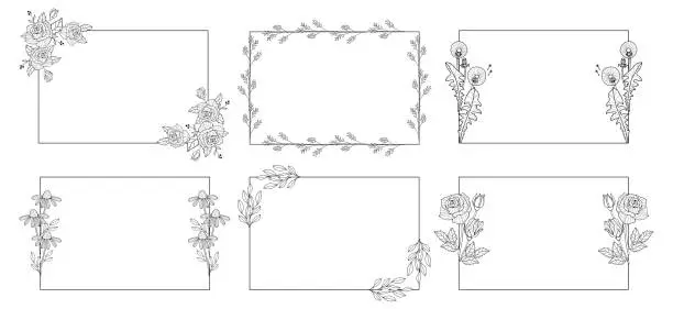 Vector illustration of Vector Set of vintage frames with flowers