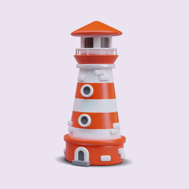 istock Realistic cartoon lighthouse on pink background. Light as guide to the sea 2046422186