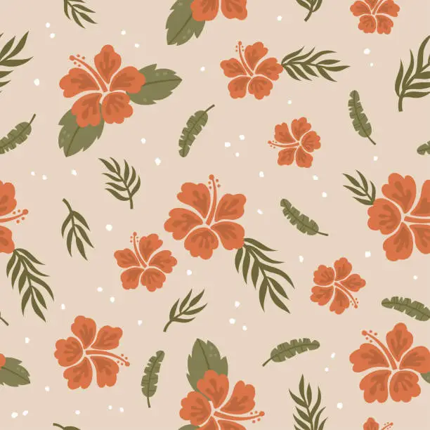 Vector illustration of vector seamless pattern of hibiscus flower