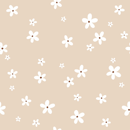 vector seamless pattern of cute hand drawn flowers on a green background