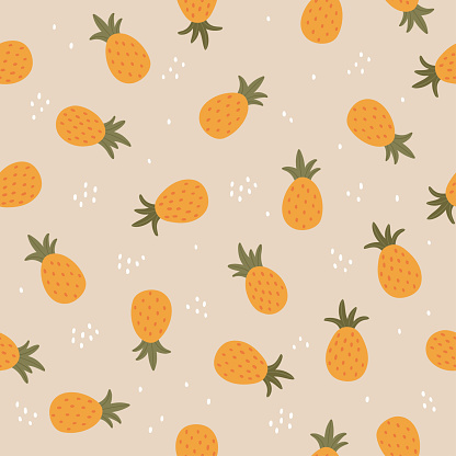 vector seamless pattern of cute pineapple on a beige background