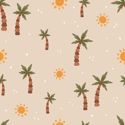 Vector seamless pattern of cute palm trees on s beige background