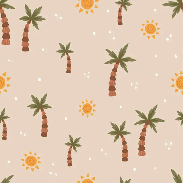 Vector illustration of vector seamless pattern of cute palm trees