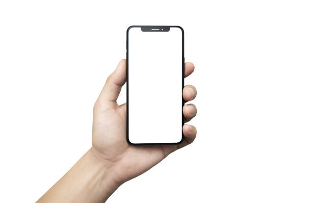 istock hand of a man holding a mobile phone on a white background 2046442646