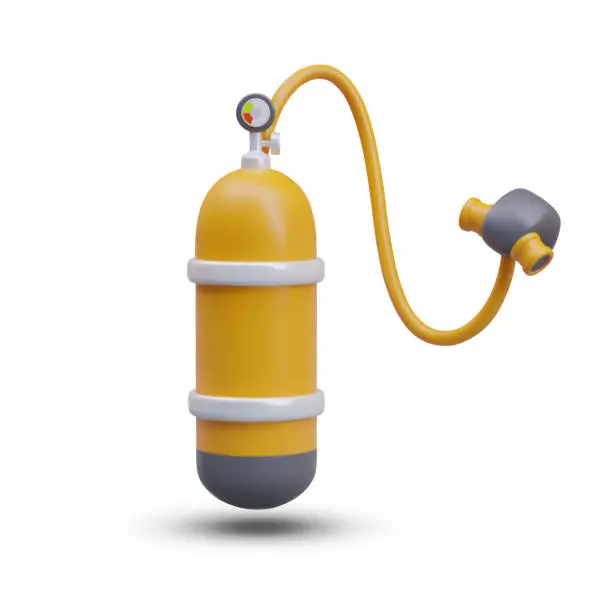 Vector illustration of Realistic aqualung with tube with mask. Concept of item for supplying oxygen to scuba divers