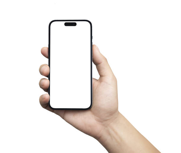 istock hand of a man holding a mobile phone on a white background 2046445767