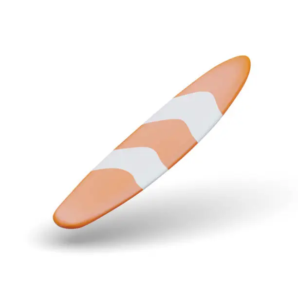 Vector illustration of Orange surfboard for surfing on ocean big wave. Board for active sport