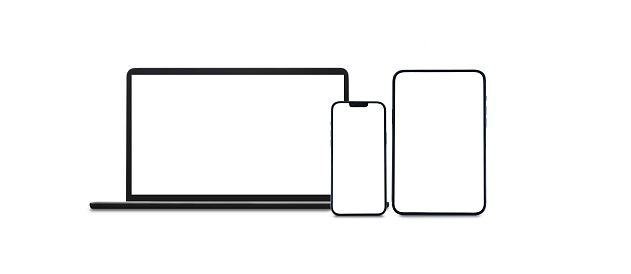 laptop, mobile phone and tablet on a white background