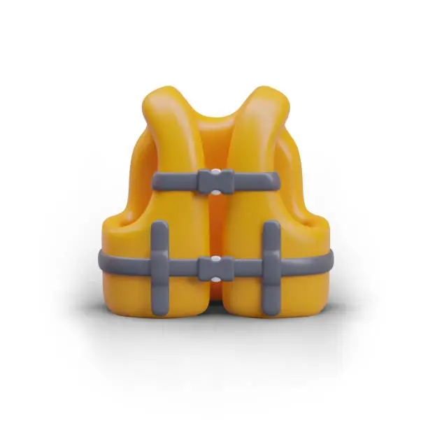 Vector illustration of Yellow life vest on white background. Saving lives in sea conditions and on water