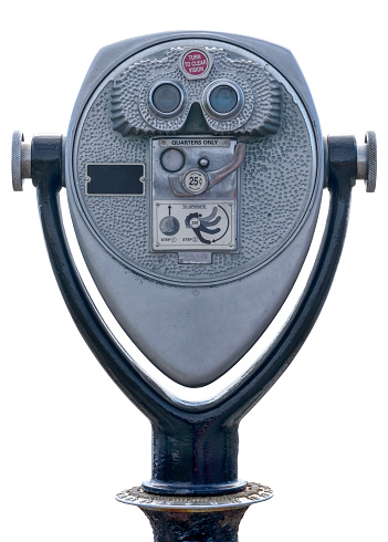 A Retro Coin Operated Tower Viewer (Telescope, Binoculars Or Scenic Viewer), Isolated On A White Background