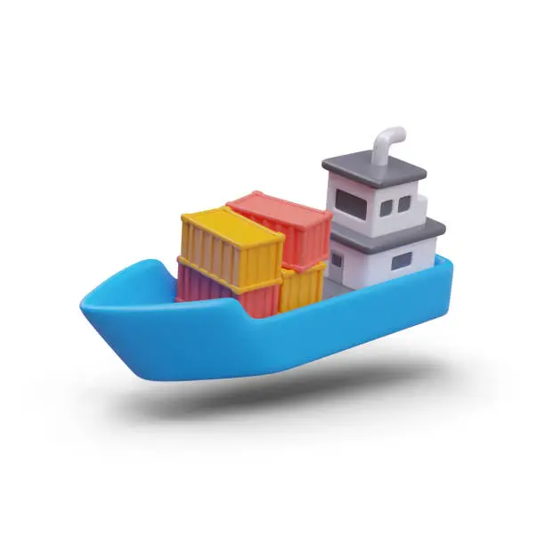 Vector illustration of Side view on blue ship with cargo swimming to destination