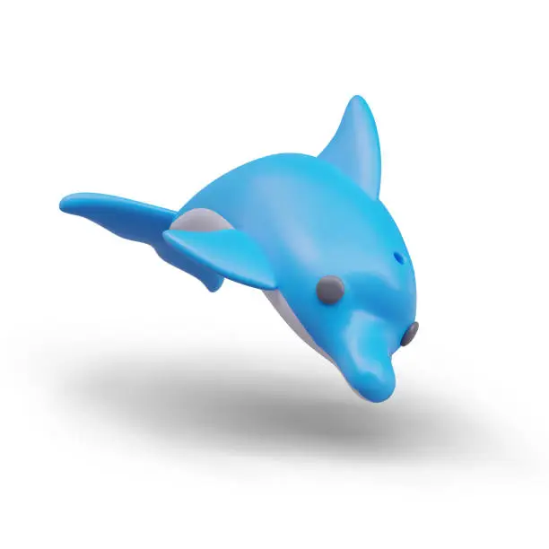 Vector illustration of 3D dolphin, front view. Detailed image with fins and breathing hole