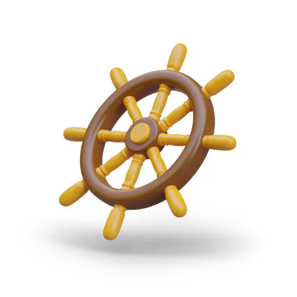 Vector illustration of Realistic steering wheel to control ship in yellow and brown colors