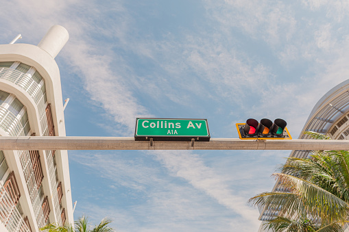 Collin Ave. Street Light in Miami Beach, Florida in February of 2024