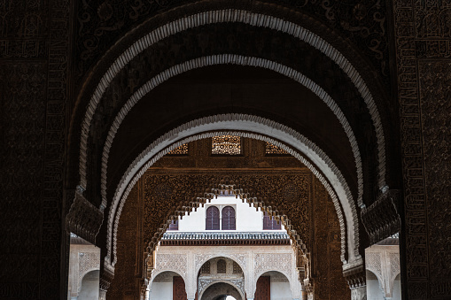 Granada, Spain. Alhambra gardens in sunny weather