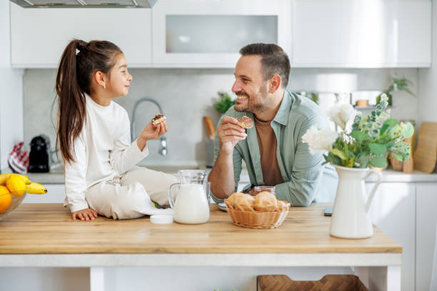 Father - daughter breakfast - Sharing sweet moments in the kitchen