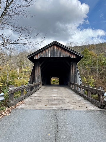 The Livingston Manor Covered bridge and historical marker in the Catskills.