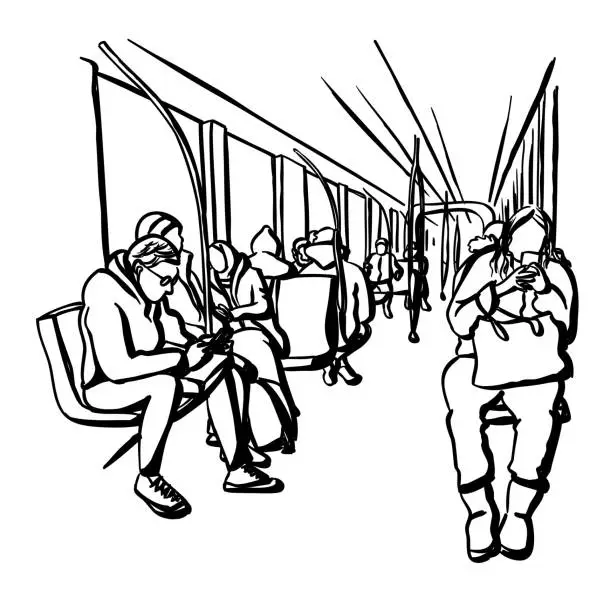 Vector illustration of Going Home Train And Bus Ink