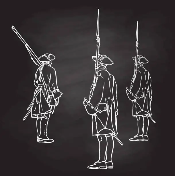 Vector illustration of French Army Soldiers 1700s Blackboard