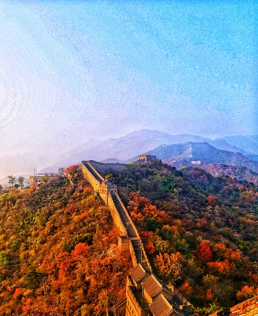 Breath taking range of mountains at Great Wall of China