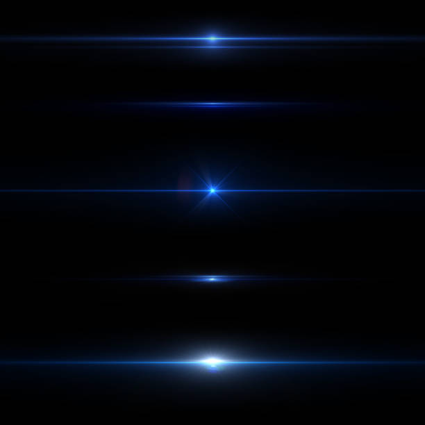 Lens flares and anamorphic lens flare. Blue lens flares for photography and anamorphic lens flare. Set of beautiful anamorphic light flares. Blue streaks filter effects on black background. sun sparkle stock pictures, royalty-free photos & images