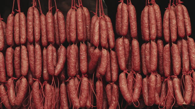 Hanging sausages pork