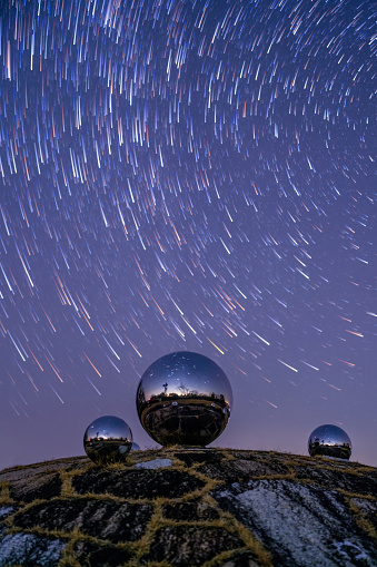 Stars reflected in a sphere at night in Japan