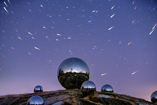 Stars reflected in a sphere at night in Japan