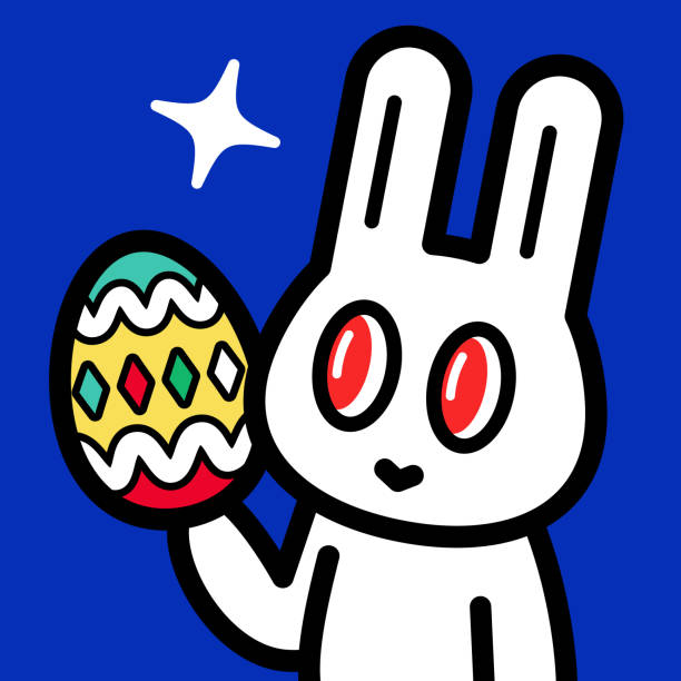 Happy Easter, A Cute Easter Bunny Holding an Easter Egg - ilustración de arte vectorial