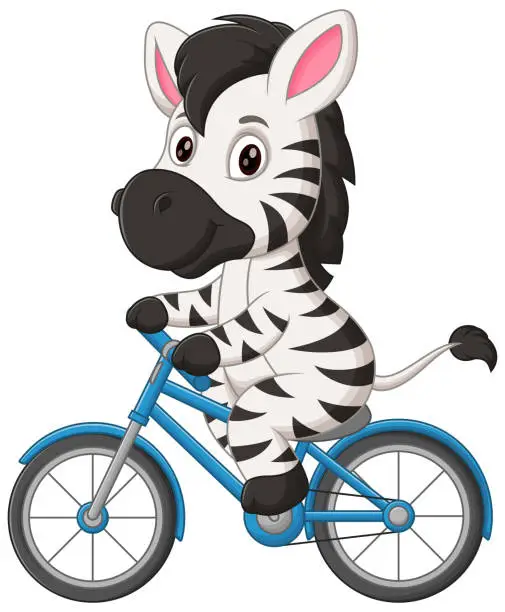 Vector illustration of Cute Zebra Riding Bicycle Cartoon Vector Icon Illustration. Animal Sport Icon Concept Isolated Premium Vector