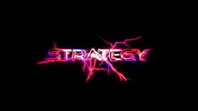 Strategy glow pink neon abstract Lightning text animation on black abstract background