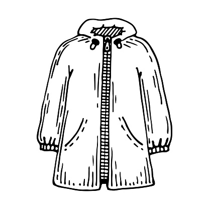 Raincoat sketch. Clothing protection from rain. Hand drawn illustration.