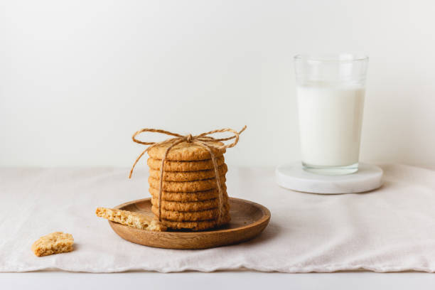 istock Oatmeal cookies on a wooden plate 2046744780