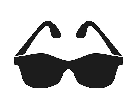 Stylized silhouette of black eye glasses, sunglasses with temples or handles - cut out vector icon