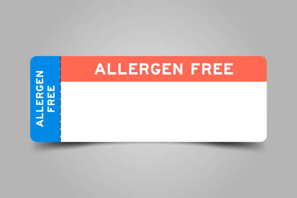 Blue and orange color ticket with word allergen free and white copy space Blue and orange color ticket with word allergen free and white copy space hypo stock illustrations