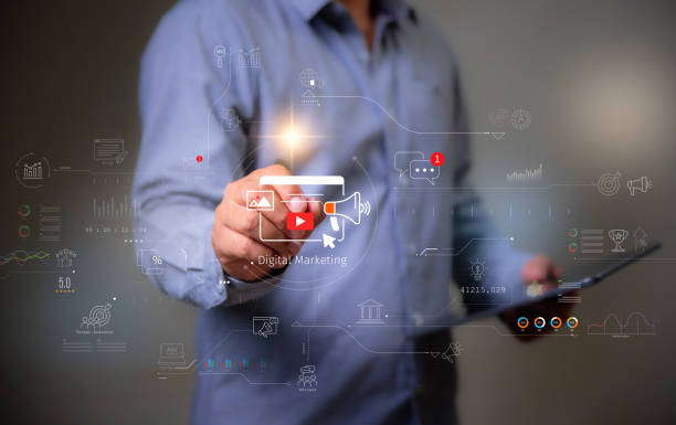 istock Digital marketing concept, businessman using laptop with Digital marketing on virtual screen display, online marketing, social, online. 2046811041