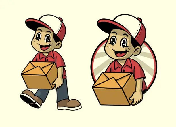 Vector illustration of Cartoon of Courier Boy Mascot Logo Design