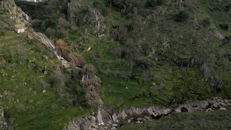 Cascading Stream Varosa River - Lamego, Portugal - aerial