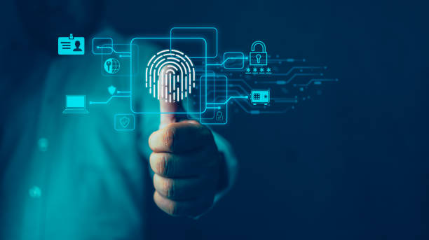 istock Businessman scan fingerprint biometric identity and approval. 2046860483