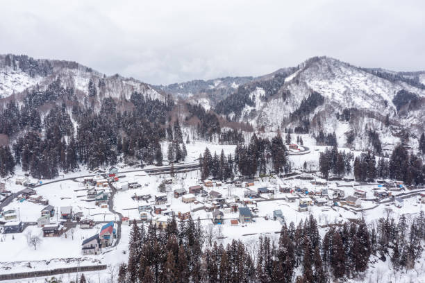 istock Drone photography: snowy countryside natural landscape 2046873479