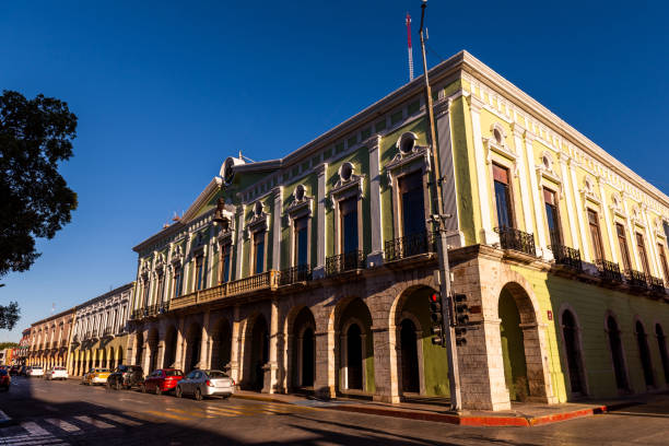 View of the Merida streets in Yucatan Mexico at morning