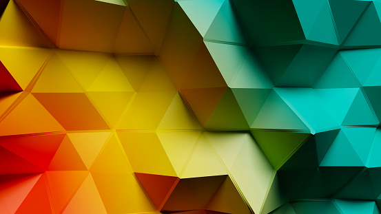 All tones of green made of sixteen coloured paper triangles.