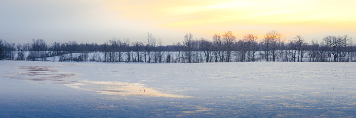 December photo with sunset at arctic circle 2 weeks before the winter solstice (Vanhaniemi, Torne Valley, Sweden). The photo was taken on December 8 at 12:25 p.m.