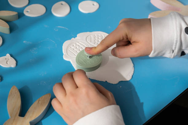 istock Children air dry clay activity handicraft idea. DIY process step by step instruction. Preparing for Easter holiday decorating. Modern organic design minimalistic plastic free sustainable 2047003377