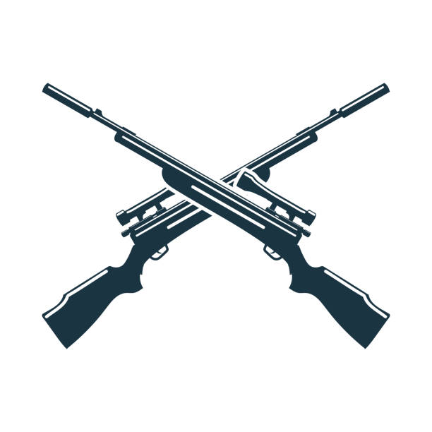 istock Crossed Guns Badge Emblem Label for Wildlife Hunting Club Illustration Design Vector 2047011081