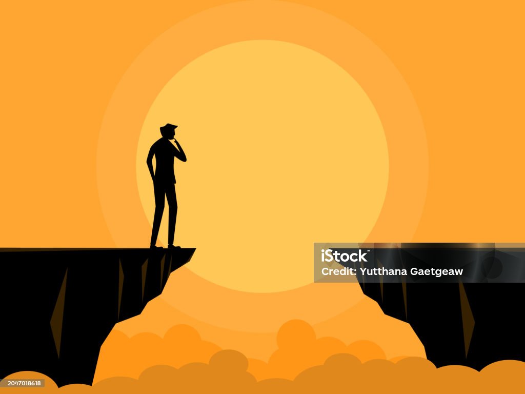 Thinking Solving Problems Man Stands Thinking And Making Decision In ...