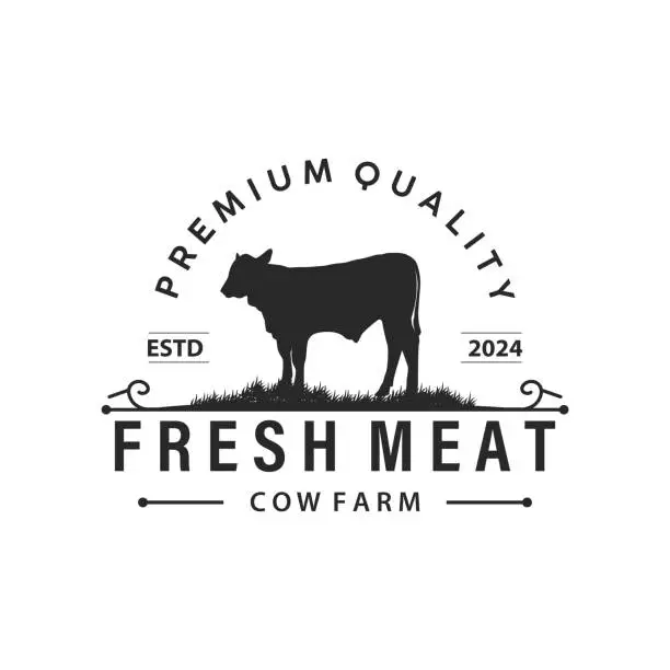 Vector illustration of Cow Logo, Simple Cattle Farm Design, Livestock Silhouette, Vector Badge For Business Brand