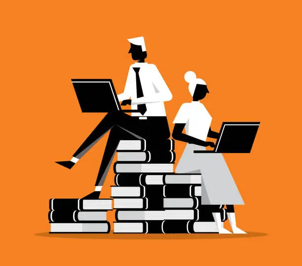 Vector illustration of Business people sitting on books