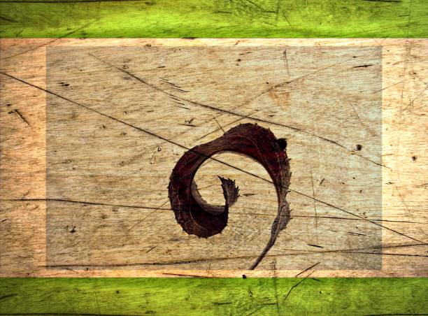 A curled leaf with a textured background and green bars at the top and bottom.
