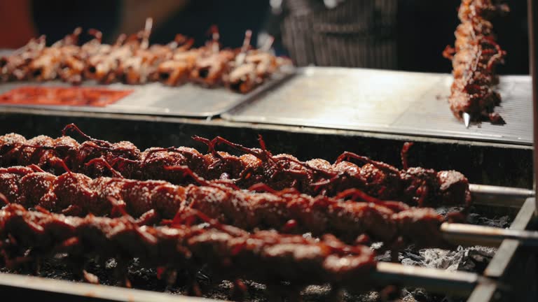 Exotic asian food Grilled Quail in Asia streetfood